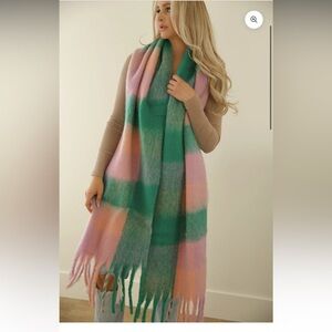 Soft Pastel Rainbow Mohair Scarf – Pink, Purple & Green – Cozy & Stylish 82.7x15